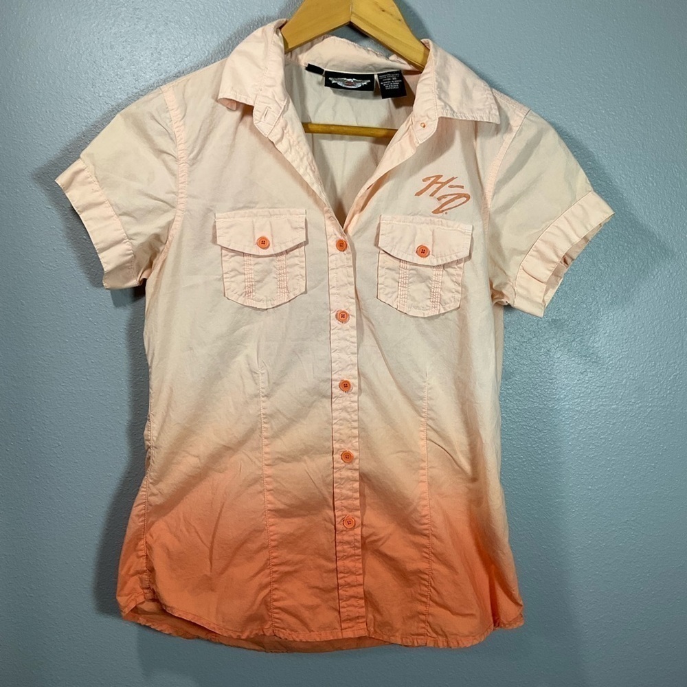 Harley Davidson Motor Cycle T Shirt Short sleeve orange ombré size XS T45